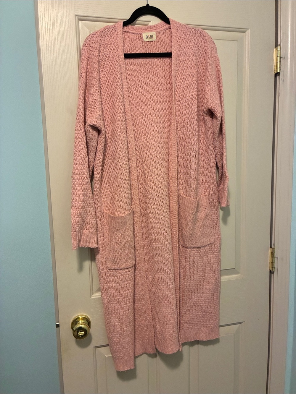 BiBi Dusty Pink Long Open-Front Knit Cardigan